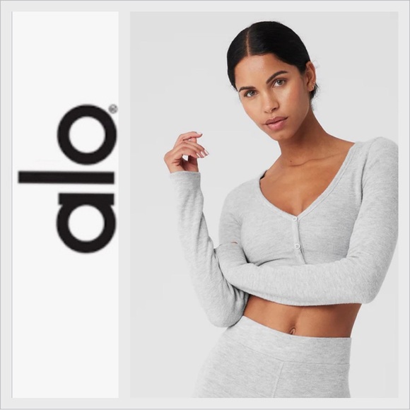Alo Yoga Alolux Cropped Me Time Cardigan in Athletic Heather Grey XS/S - Picture 1 of 13